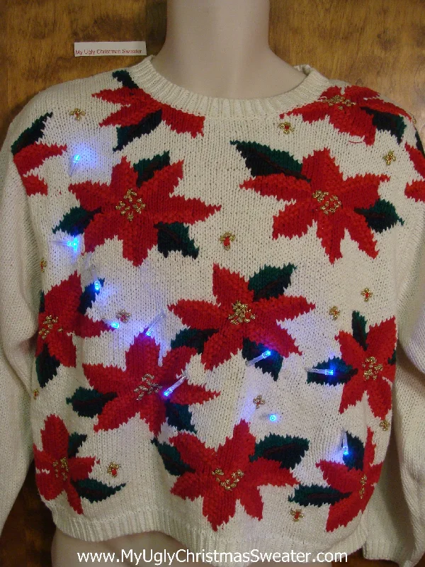 Christmas DIY Crafts Poinsettia Party 80s Tacky Xmas Sweater with Lights