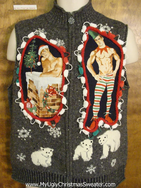 Christmas Gift Exchange Polar Bear Picnic Hottie Guy Ugly Christmas Sweater Vest
