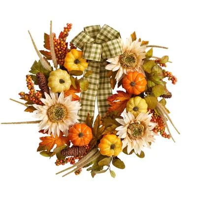 Christmas Cozy Ambience 24" Fall Pumpkin, Sunflower Artificial Autumn Wreath with Decorative Ribbon Christmas Cozy Ambience 24" Fall Pumpkin, Sunflower Artificial Autumn Wreath with Decorative Ribbon