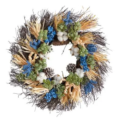 Christmas Holiday Stories 22" Autumn Cotton, Eucalyptus, Berries and Pinecones Artificial Fall Wreath Christmas Holiday Stories 22" Autumn Cotton, Eucalyptus, Berries and Pinecones Artificial Fall Wreath