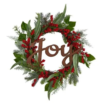 Christmas Gift Packing 24" Joy and Berries Artificial Christmas Wreath