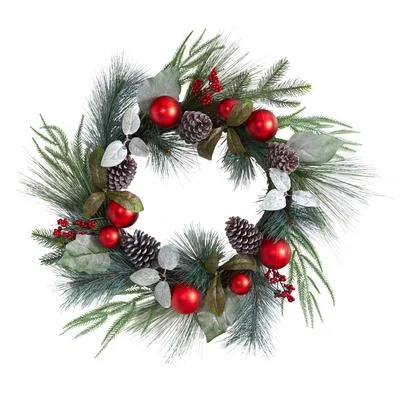 Christmas Gifting Season 24" Assorted Pine, Pinecone and Berry Artificial Christmas Wreath with Red Ornaments Christmas Gifting Season 24" Assorted Pine, Pinecone and Berry Artificial Christmas Wreath with Red Ornaments