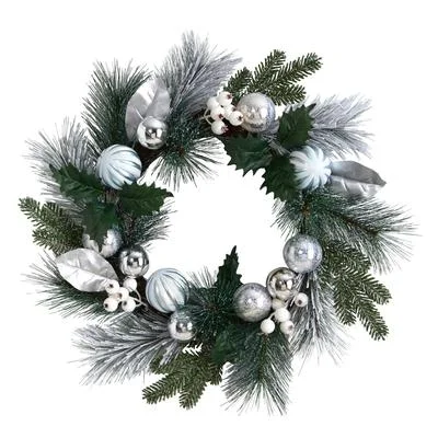 Christmas Wrapped Surprises 24" Pinecones and Berries Christmas Artificial Wreath with Silver Ornaments Christmas Wrapped Surprises 24" Pinecones and Berries Christmas Artificial Wreath with Silver Ornaments