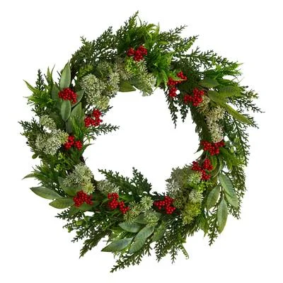 Christmas Gingerbread House 24" Cedar, Eucalyptus and Berries Artificial Christmas Wreath
