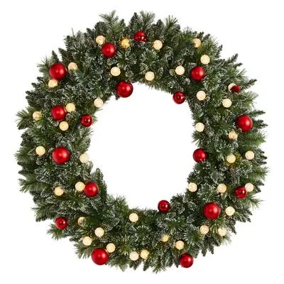 Christmas Baking Family 4' Oversized Pre-Lit Frosted Holiday Christmas Wreath with Ornaments and 40 LED Globe Lights Christmas Baking Family 4' Oversized Pre-Lit Frosted Holiday Christmas Wreath with Ornaments and 40 LED Globe Lights
