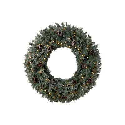 Christmas Tree Glitter 4'Large Flocked Artificial Christmas Wreath with Pinecones, 150 Clear LED Lights and 360 Bendable Branches Christmas Tree Glitter 4'Large Flocked Artificial Christmas Wreath with Pinecones, 150 Clear LED Lights and 360 Bendable Branches