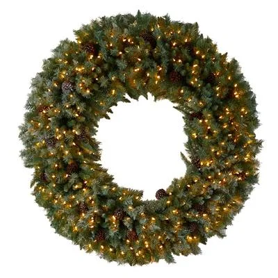 Christmas Handmade Decorations 5'Giant Flocked Artificial Christmas Wreath with Pinecones, 400 Clear LED Lights and 760 Bendable Branches Christmas Handmade Decorations 5'Giant Flocked Artificial Christmas Wreath with Pinecones, 400 Clear LED Lights and 760 Bendable Branches