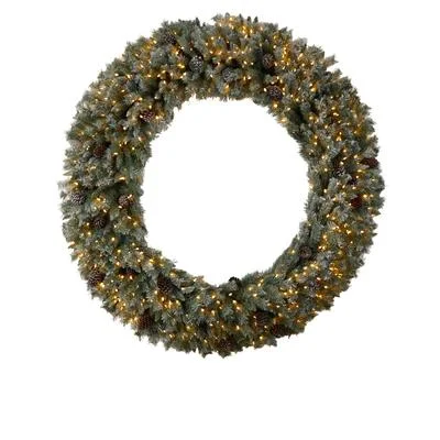Christmas Holiday Excitement 6'Giant Flocked Christmas Artificial Wreath with Pinecones, 600 Clear LED Lights and 1000 Bendable Branches Christmas Holiday Excitement 6'Giant Flocked Christmas Artificial Wreath with Pinecones, 600 Clear LED Lights and 1000 Bendable Branches