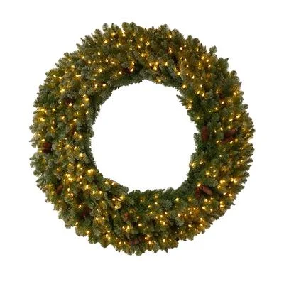 Christmas Midnight Mass 5'Flocked Artificial Christmas Wreath with Pinecones, 300 Clear LED Lights and 680 Bendable Branches Christmas Midnight Mass 5'Flocked Artificial Christmas Wreath with Pinecones, 300 Clear LED Lights and 680 Bendable Branches