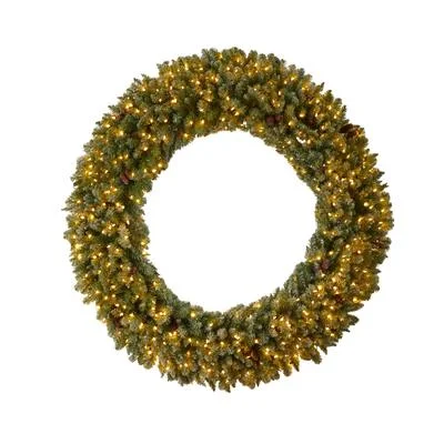 Christmas Peppermint Treats 6'Giant Flocked Artificial Christmas Wreath with Pinecones, 400 Clear LED Lights and 920 Bendable Branches Christmas Peppermint Treats 6'Giant Flocked Artificial Christmas Wreath with Pinecones, 400 Clear LED Lights and 920 Bendable Branches