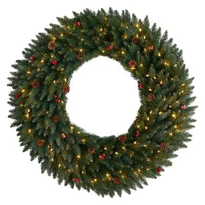 Christmas Snow Globe 4'Large Flocked Artificial Christmas Wreath with Pinecones, Berries, 150 Clear LED Lights and 400 Bendable Branches Christmas Snow Globe 4'Large Flocked Artificial Christmas Wreath with Pinecones, Berries, 150 Clear LED Lights and 400 Bendable Branches