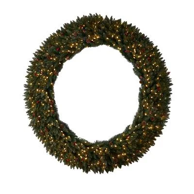 Christmas Holiday Spirit 6'Large Flocked Artificial Christmas Wreath with Pinecones, Berries, 600 Clear LED Lights and 1080 Bendable Branches Christmas Holiday Spirit 6'Large Flocked Artificial Christmas Wreath with Pinecones, Berries, 600 Clear LED Lights and 1080 Bendable Branches