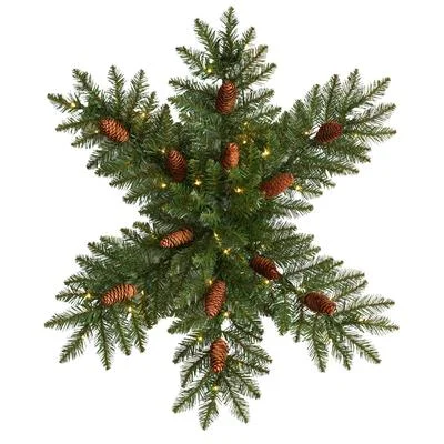 Christmas Fireplace Socks 30" Pre-Lit Snowflake Artificial Dunhill Fir Wreath with Pinecones and 40 LED Lights Christmas Fireplace Socks 30" Pre-Lit Snowflake Artificial Dunhill Fir Wreath with Pinecones and 40 LED Lights