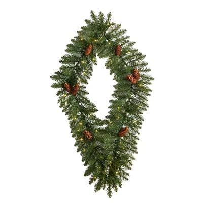Christmas Tree Shopping 3' Holiday Christmas Geometric Diamond Wreath with Pinecones and 50 Warm White LED Lights Christmas Tree Shopping 3' Holiday Christmas Geometric Diamond Wreath with Pinecones and 50 Warm White LED Lights