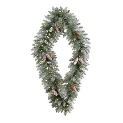 Christmas Gift Wrapping 3' Holiday Christmas Geometric Diamond Frosted Wreath with Pinecones and 50 Warm White LED Lights Christmas Gift Wrapping 3' Holiday Christmas Geometric Diamond Frosted Wreath with Pinecones and 50 Warm White LED Lights
