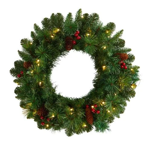 Christmas Santa Hat 20" Frosted Pine Artificial Christmas Wreath with Pinecones, Berries and 35 Warm White LED Lights Christmas Santa Hat 20" Frosted Pine Artificial Christmas Wreath with Pinecones, Berries and 35 Warm White LED Lights