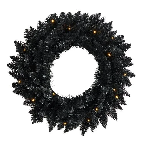 Christmas Toy Drive 18" Black Artificial Wreath with 20 Warm White LED Lights