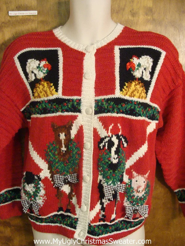 Christmas Beautiful Lights Rare 80s Farm Animals Festive Ugly Christmas Sweater