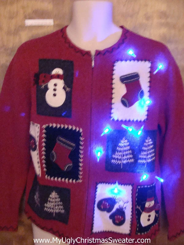 Christmas Star Red 2sided Light Up Ugly Christmas Jumper with Snowmen