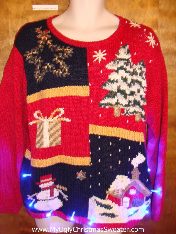 Christmas Star Decoration Red and Black Light Up Ugly Xmas Sweater