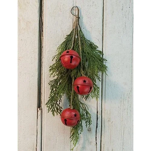 Christmas Garland Lights Red Bell & Cedar Drop, 17"