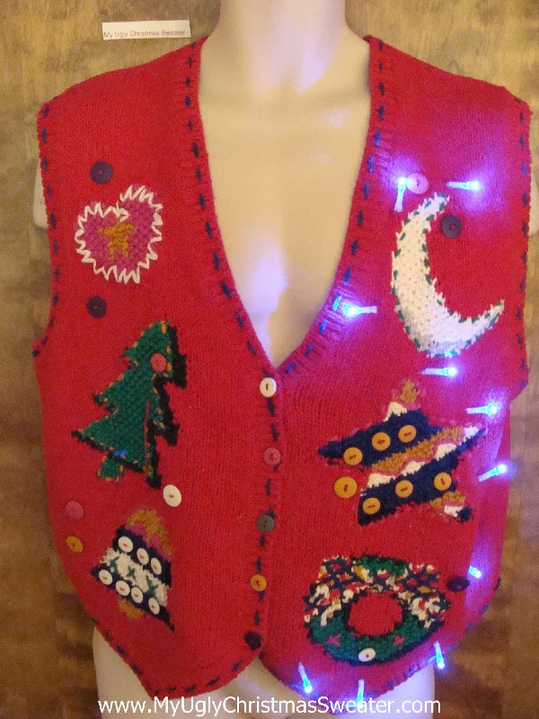 Christmas Tree Toppers Red Crafty Mess of Fun Light Up Ugly Xmas Sweater Vest