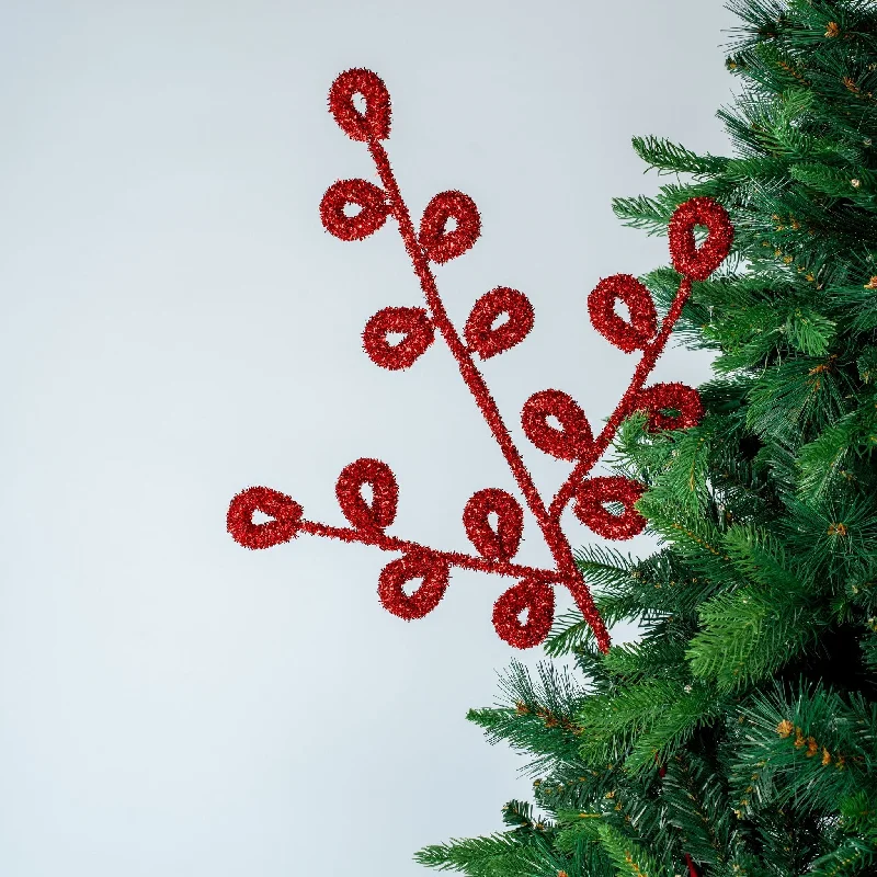 Christmas Peppermint Treats Red Curved Tinsel Spray Pick