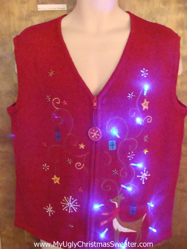 Christmas Centerpiece Red Cute Christmas Reindeer Sweater Vest with Lights