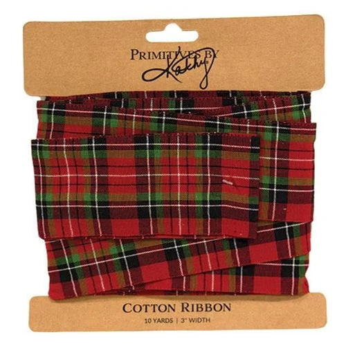 Christmas Jingle Bells Red & Green Plaid Ribbon, 3" x 10 Yards