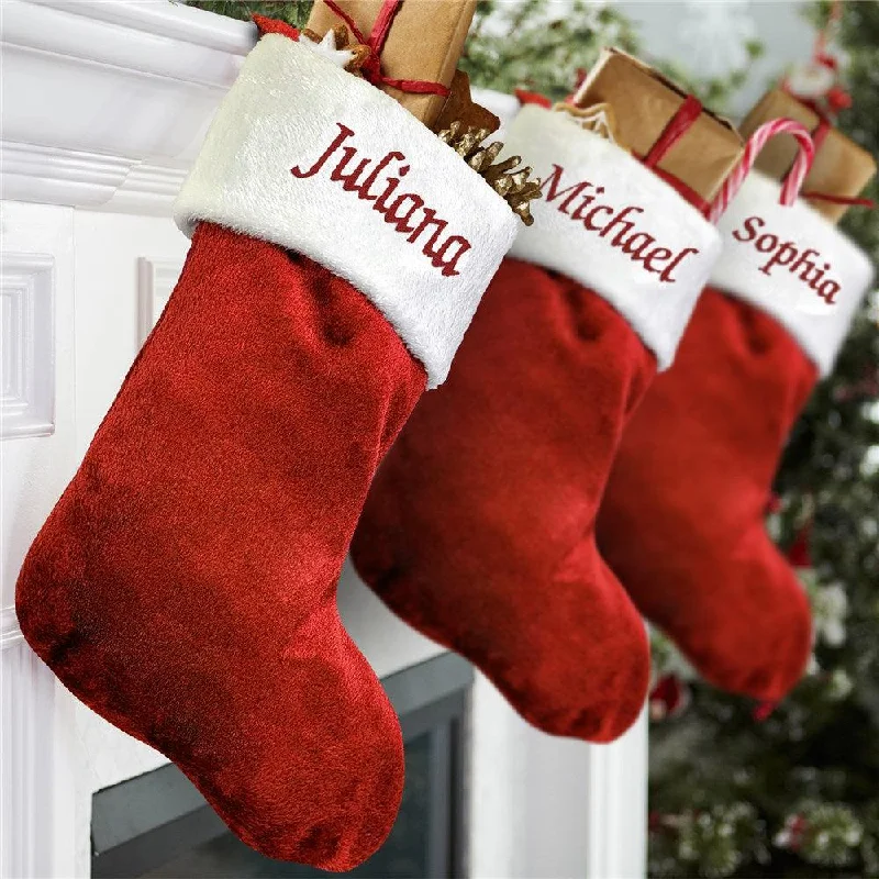 Christmas DIY Crafts Red Plush Embroidered Christmas Stocking