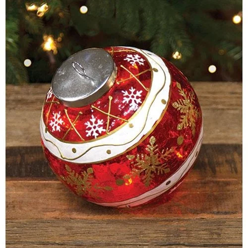 Christmas Star Decoration Red Stripe & Snowflake Light Up Ball Ornament