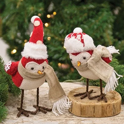 Christmas Church Service Red & White Felt Winter Bird, 2/set.
