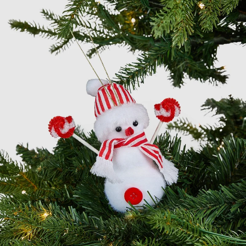 Christmas Gingerbread House Red & White Striped Festive Snowman Tree Pick