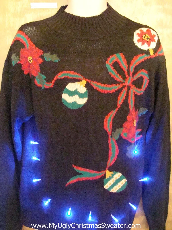 Christmas Tree Shopping REtro 80s Bows and Ornaments Light Up Ugly Xmas Sweater