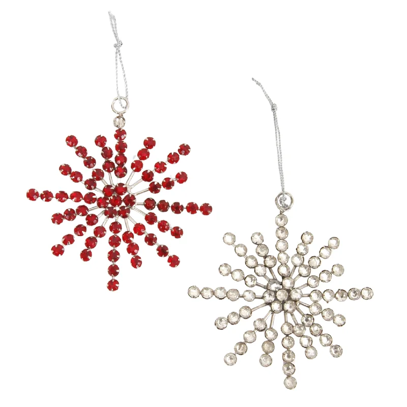 Christmas Jolly Time Rhinestone Starburst Ornaments, Set of 2
