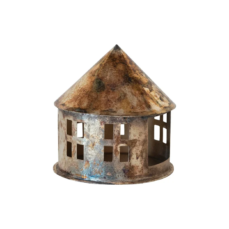 Christmas Fireplace Socks Round Metal House Tealight Holder