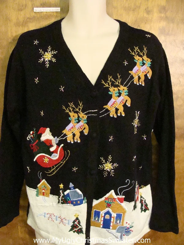 Christmas Chilly Nights Santa and Flying Reindeer Corny Cheesy Christmas Sweater