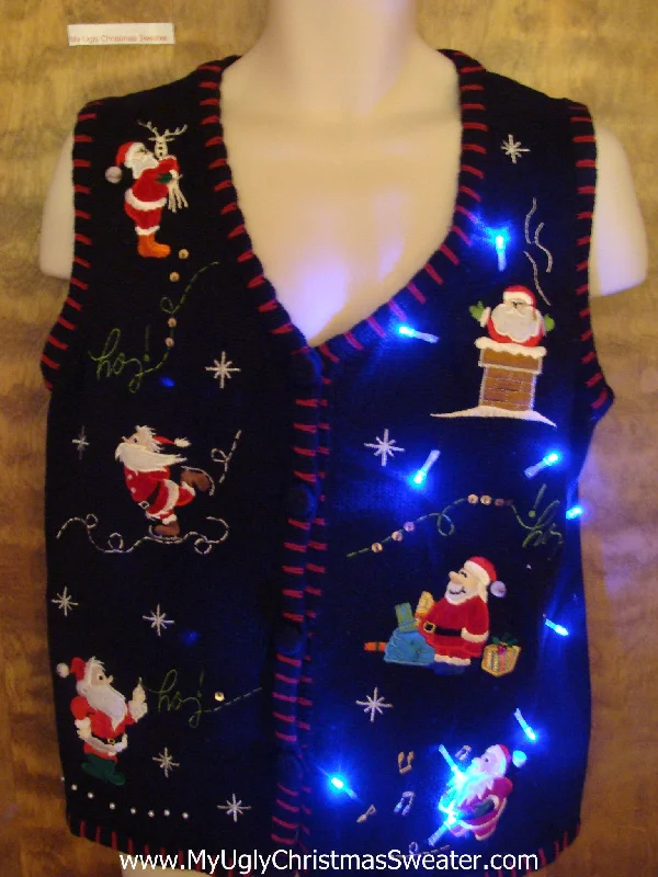 Christmas Holiday Countdown Santa Clones Working Light Up Ugly Xmas Sweater Vest