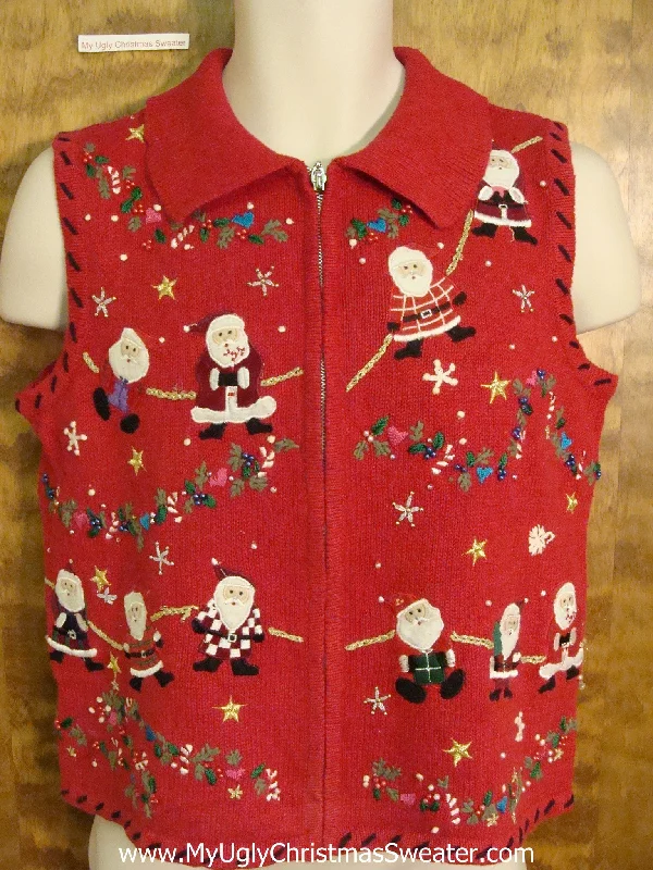 Santa Conga Line Red Ugliest Christmas Sweater Vest