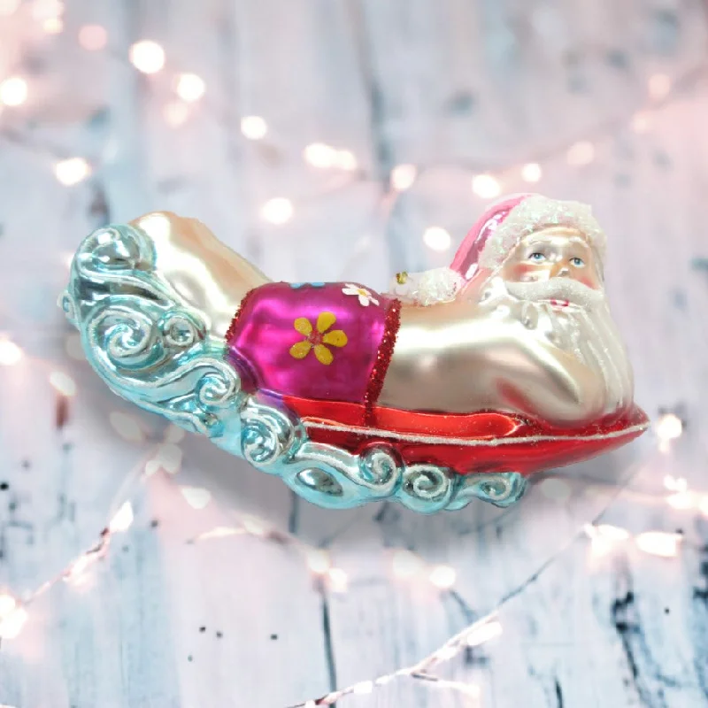 Christmas Gift Wrapping Santa On Boogie Board Ornament