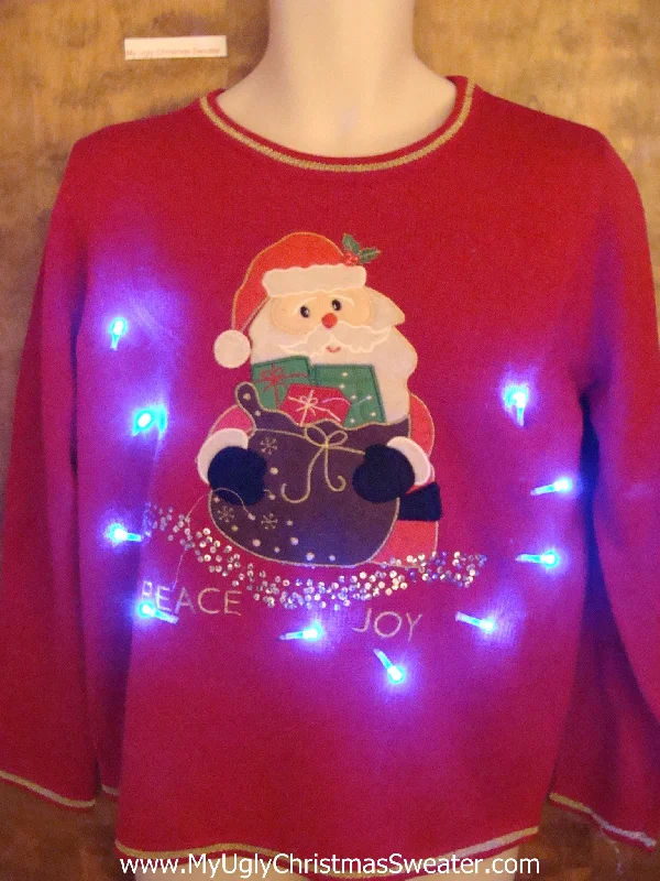 Christmas Family Time Santa with PEACE and JOY Light Up Ugly Christmas Jumper