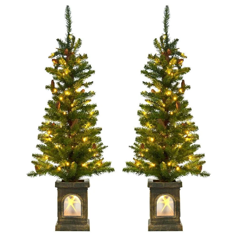 Christmas Ornaments Set Of 2 Pre-Lit 4ft Green Pine Cone Christmas Pathway Trees