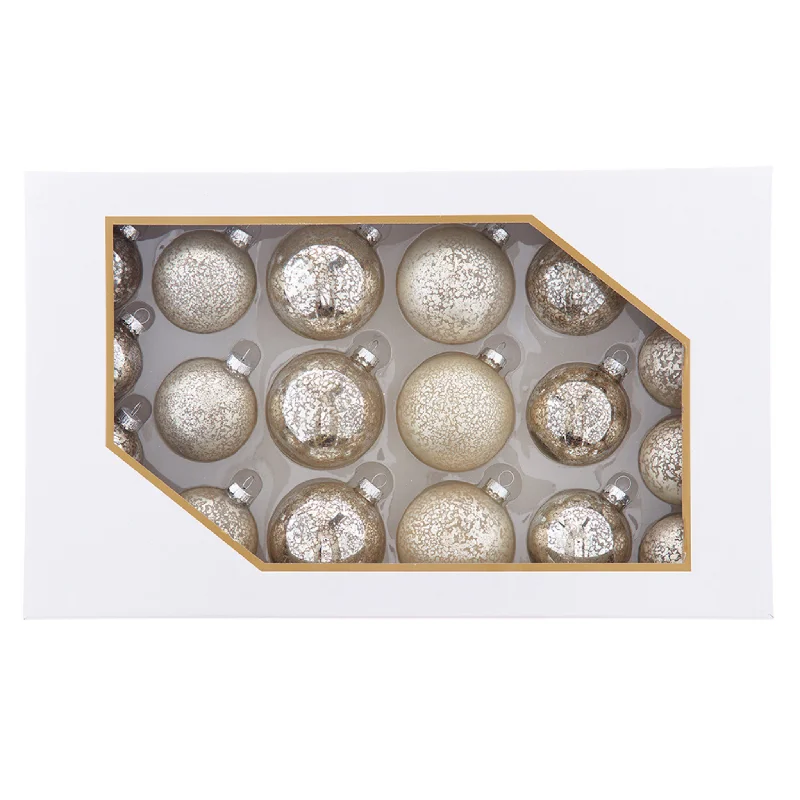 Holiday Cheer Set of 20 Shiny and Matte Platinum Mercury Ball Ornaments