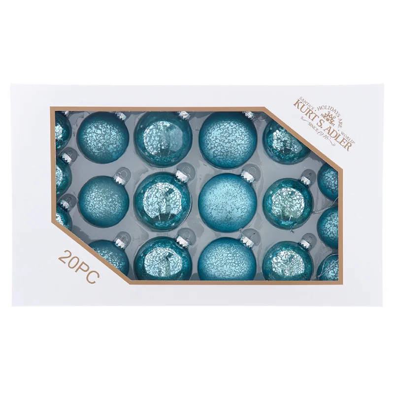Christmas Day Set of 20 Shiny and Matte Teal Mercury Ball Ornaments