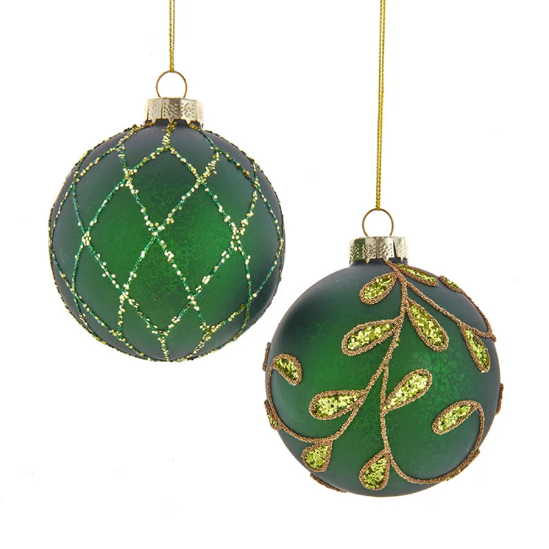 Christmas Shopping Set of 6 Gold and Emerald Green Embellished Ball Ornaments