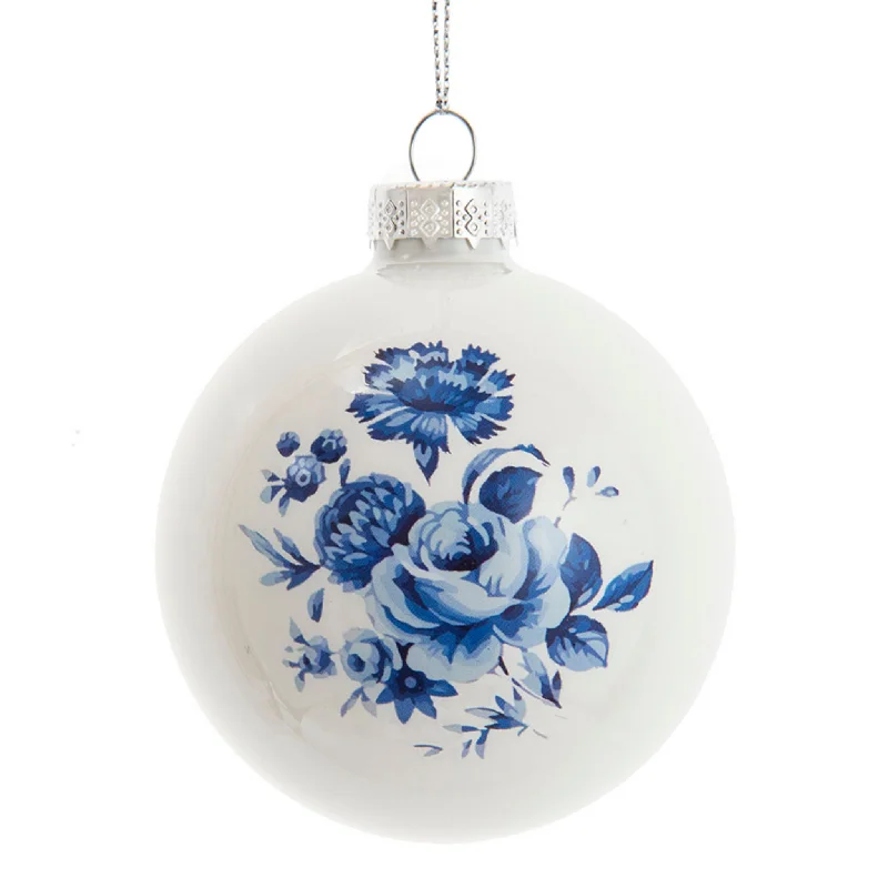 Christmas Dinner Set of 6 Shiny Indigo Blue Design Ball Ornaments