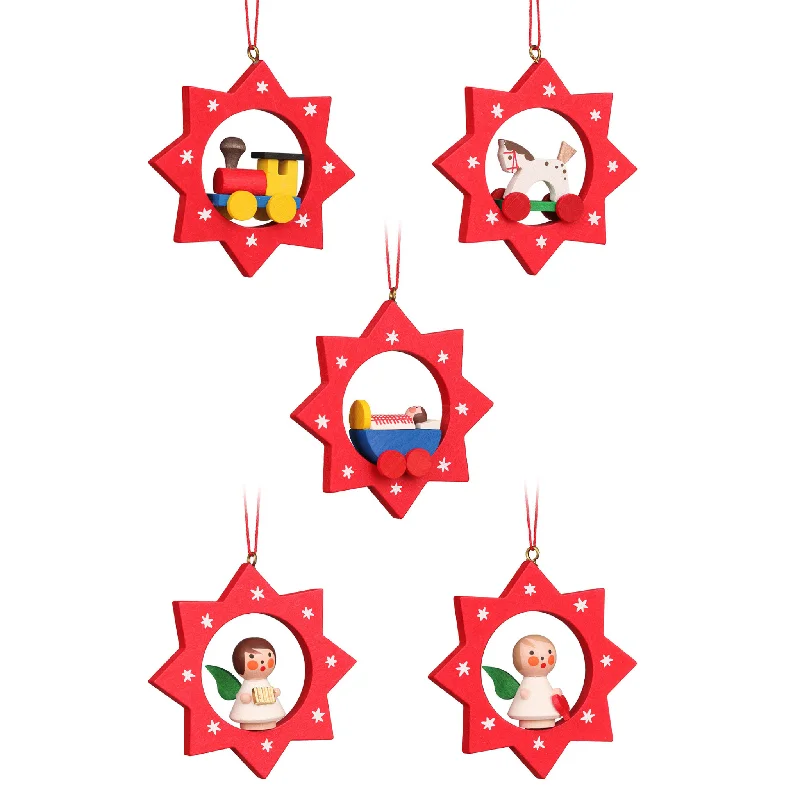 Christmas Winter Nights Set of Six Christian Ulbricht Toys in Red Stars Christmas Ornaments Christmas Winter Nights Set of Six Christian Ulbricht Toys in Red Stars Christmas Ornaments