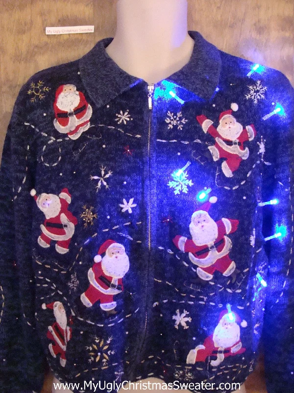 Christmas Celebration Seven Skating Santas Light Up Ugly Xmas Sweater