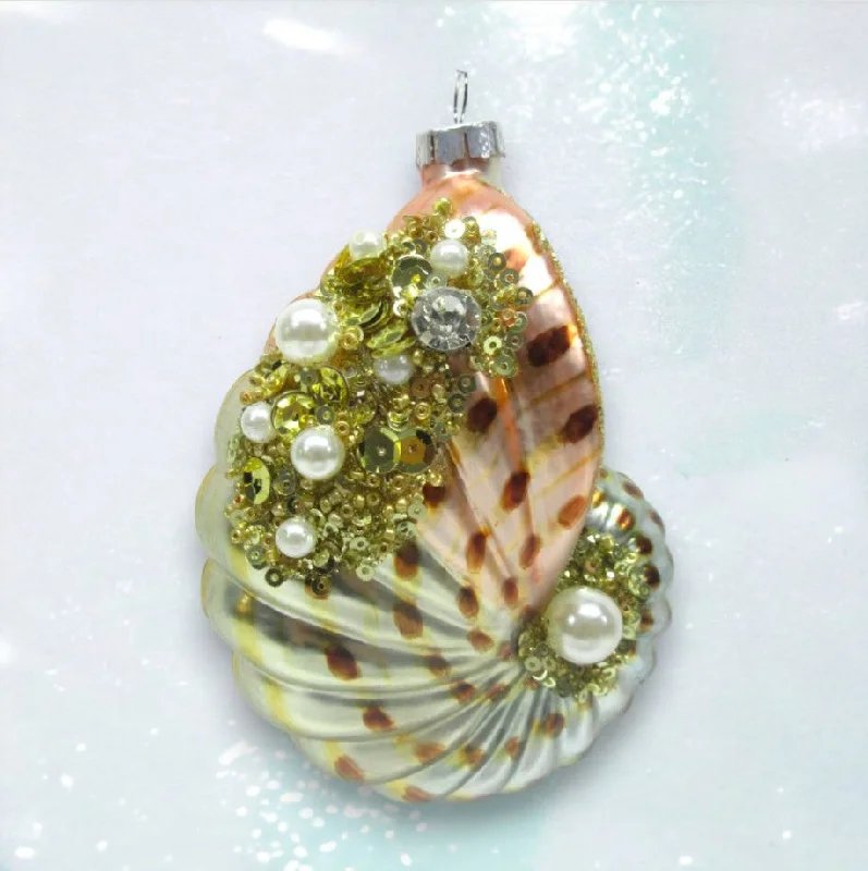 Christmas Wrapped Surprises Shimmering Nautilus Shell Ornament