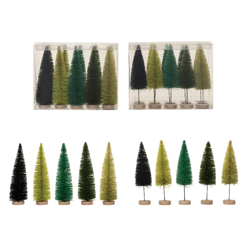 Christmas Garland Lights Sisal Bottle Brush Trees w/ Wood Base (2 styles)